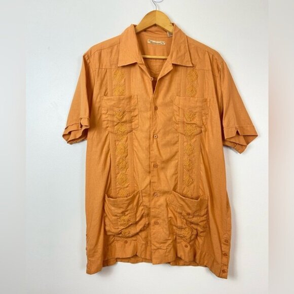 The Havanera Guayabera Linen Blend Embroidered Coastal Button Down Tropical - Picture 2 of 8